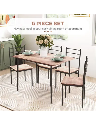 HOMCOM 5 Piece Dining Table and Chairs Set, Dining Room Sets, Steel Frame Space Saving Table and 4 Chairs for Compact Kitchens, 