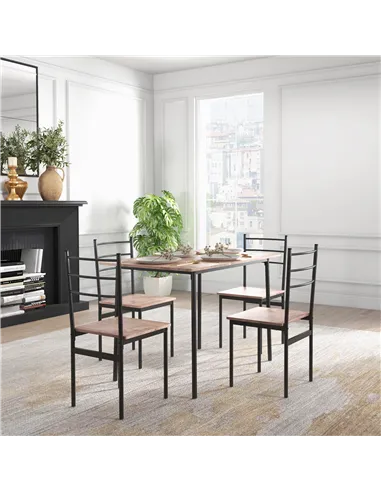 HOMCOM 5 Piece Dining Table and Chairs Set, Dining Room Sets, Steel Frame Space Saving Table and 4 Chairs for Compact Kitchens, 