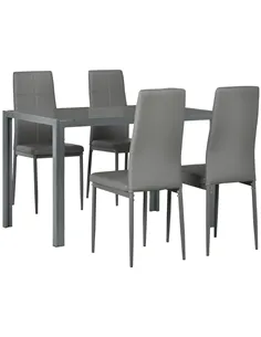 HOMCOM 5-Piece Kitchen Dining Table Set with 4 Faux Leather Metal Frame Chairs Glass Tabletop Desk for Dining Room, Kitchen, Din