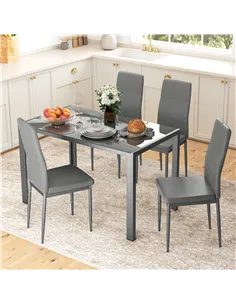 HOMCOM 5-Piece Kitchen Dining Table Set with 4 Faux Leather Metal Frame Chairs Glass Tabletop Desk for Dining Room, Kitchen, Din 2