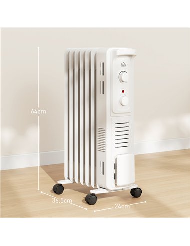 HOMCOM 1500W Quiet Oil Filled Radiator, 7 Fin Energy Efficient Portable Electric Heater with 3 Heat Settings, Adjustable Thermos