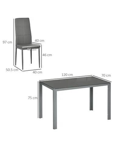 HOMCOM 5-Piece Kitchen Dining Table Set with 4 Faux Leather Metal Frame Chairs Glass Tabletop Desk for Dining Room, Kitchen, Din