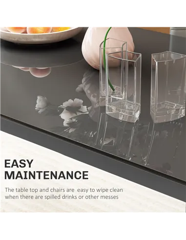 HOMCOM 5-Piece Kitchen Dining Table Set with 4 Faux Leather Metal Frame Chairs Glass Tabletop Desk for Dining Room, Kitchen, Din