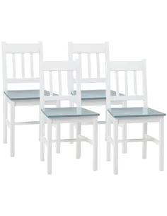 HOMCOM Dining Chairs Set of 4, Kitchen Chair with Slat Back, Pine Wood Structure for Living Room and Dining Room, White