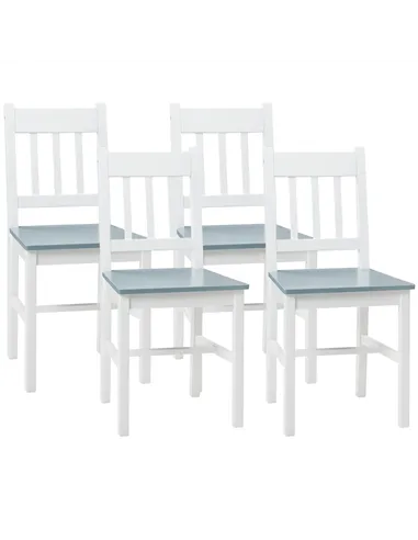 HOMCOM Dining Chairs Set of 4, Kitchen Chair with Slat Back, Pine Wood Structure for Living Room and Dining Room, White