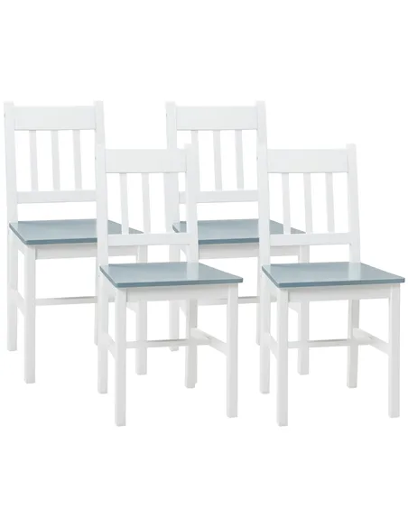 HOMCOM Dining Chairs Set of 4, Kitchen Chair with Slat Back, Pine Wood Structure for Living Room and Dining Room, White