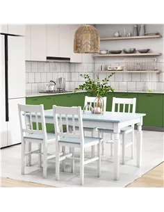 HOMCOM Dining Chairs Set of 4, Kitchen Chair with Slat Back, Pine Wood Structure for Living Room and Dining Room, White 2