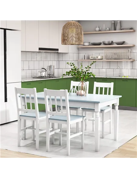 HOMCOM Dining Chairs Set of 4, Kitchen Chair with Slat Back, Pine Wood Structure for Living Room and Dining Room, White