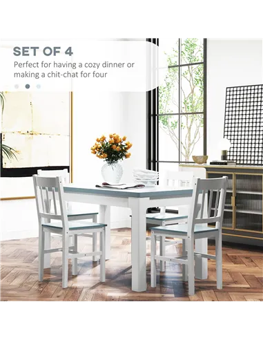 HOMCOM Dining Chairs Set of 4, Kitchen Chair with Slat Back, Pine Wood Structure for Living Room and Dining Room, White