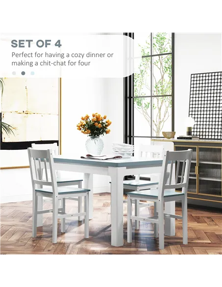 HOMCOM Dining Chairs Set of 4, Kitchen Chair with Slat Back, Pine Wood Structure for Living Room and Dining Room, White