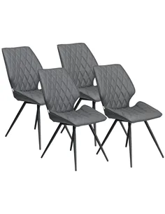 HOMCOM Set of 4 Dining Chairs, Kitchen Chairs with Metal Legs, PU Leather Seat and Backrests, Grey