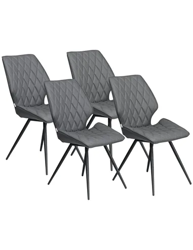 HOMCOM Set of 4 Dining Chairs, Kitchen Chairs with Metal Legs, PU Leather Seat and Backrests, Grey