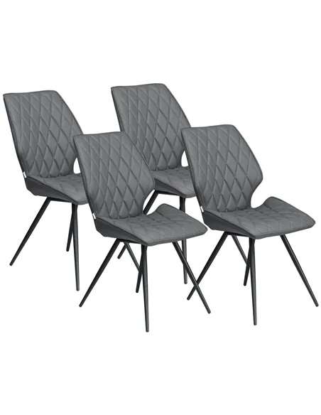 HOMCOM Set of 4 Dining Chairs, Kitchen Chairs with Metal Legs, PU Leather Seat and Backrests, Grey