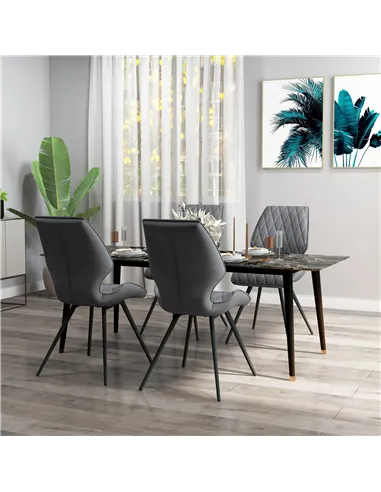 HOMCOM Set of 4 Dining Chairs, Kitchen Chairs with Metal Legs, PU Leather Seat and Backrests, Grey