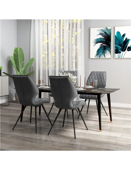 HOMCOM Set of 4 Dining Chairs, Kitchen Chairs with Metal Legs, PU Leather Seat and Backrests, Grey