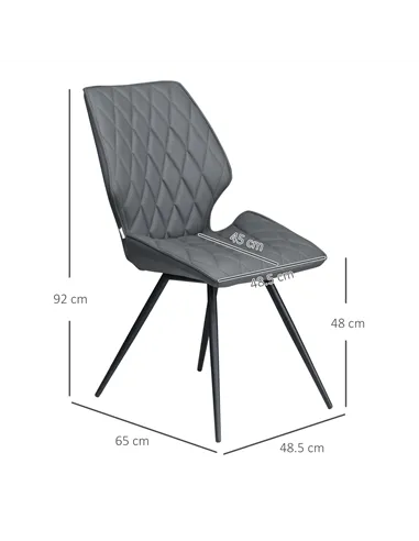 HOMCOM Set of 4 Dining Chairs, Kitchen Chairs with Metal Legs, PU Leather Seat and Backrests, Grey