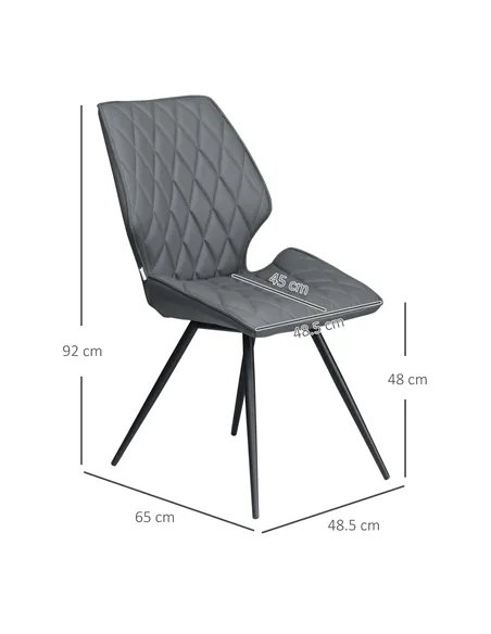 HOMCOM Set of 4 Dining Chairs, Kitchen Chairs with Metal Legs, PU Leather Seat and Backrests, Grey