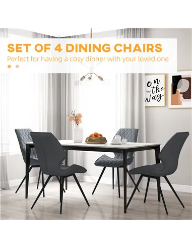 HOMCOM Set of 4 Dining Chairs, Kitchen Chairs with Metal Legs, PU Leather Seat and Backrests, Grey