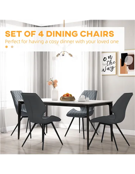 HOMCOM Set of 4 Dining Chairs, Kitchen Chairs with Metal Legs, PU Leather Seat and Backrests, Grey