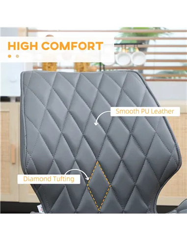 HOMCOM Set of 4 Dining Chairs, Kitchen Chairs with Metal Legs, PU Leather Seat and Backrests, Grey