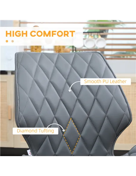 HOMCOM Set of 4 Dining Chairs, Kitchen Chairs with Metal Legs, PU Leather Seat and Backrests, Grey