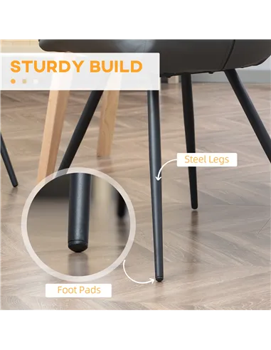 HOMCOM Set of 4 Dining Chairs, Kitchen Chairs with Metal Legs, PU Leather Seat and Backrests, Grey