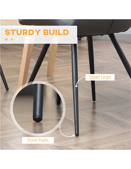 HOMCOM Set of 4 Dining Chairs, Kitchen Chairs with Metal Legs, PU Leather Seat and Backrests, Grey