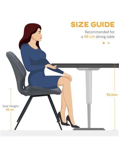 HOMCOM Set of 4 Dining Chairs, Kitchen Chairs with Metal Legs, PU Leather Seat and Backrests, Grey