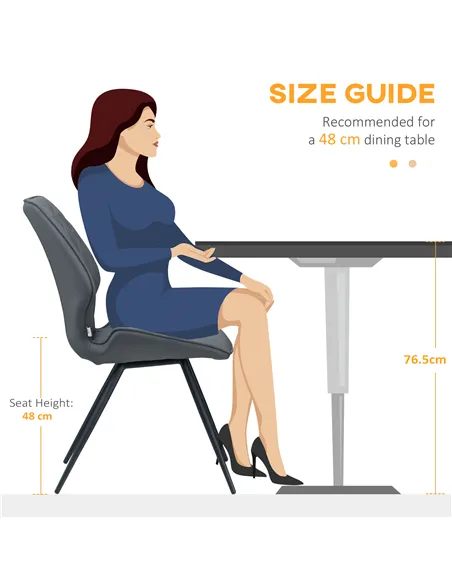 HOMCOM Set of 4 Dining Chairs, Kitchen Chairs with Metal Legs, PU Leather Seat and Backrests, Grey