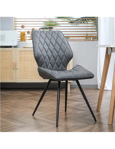 HOMCOM Set of 4 Dining Chairs, Kitchen Chairs with Metal Legs, PU Leather Seat and Backrests, Grey