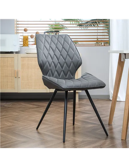 HOMCOM Set of 4 Dining Chairs, Kitchen Chairs with Metal Legs, PU Leather Seat and Backrests, Grey