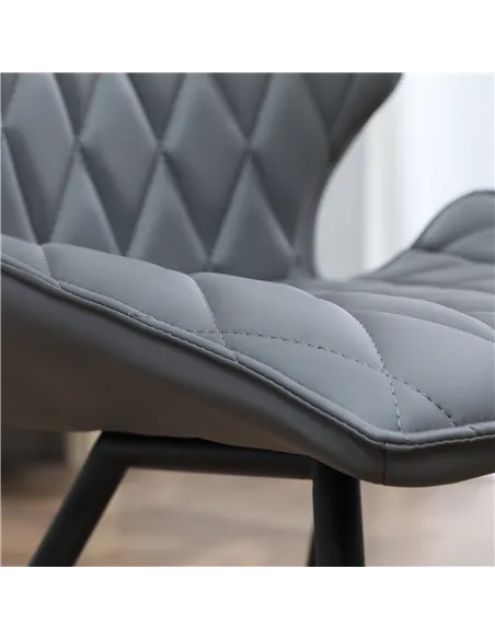 HOMCOM Set of 4 Dining Chairs, Kitchen Chairs with Metal Legs, PU Leather Seat and Backrests, Grey