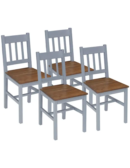 HOMCOM Dining Chairs Set of 4, Kitchen Chair with Slat Back, Pine Wood Structure for Living Room and Dining Room, Grey