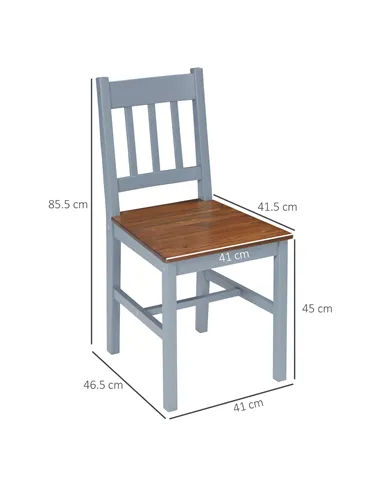 HOMCOM Dining Chairs Set of 4, Kitchen Chair with Slat Back, Pine Wood Structure for Living Room and Dining Room, Grey