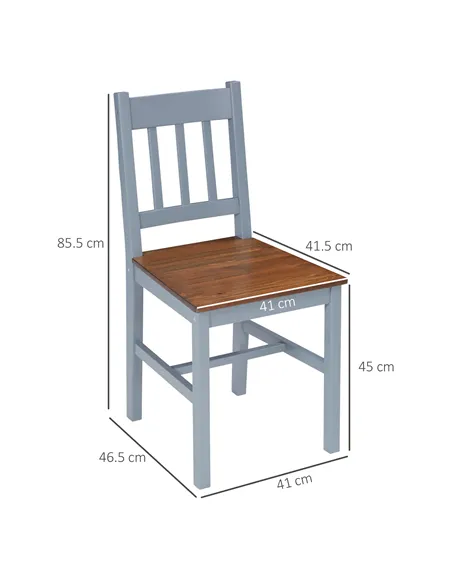 HOMCOM Dining Chairs Set of 4, Kitchen Chair with Slat Back, Pine Wood Structure for Living Room and Dining Room, Grey