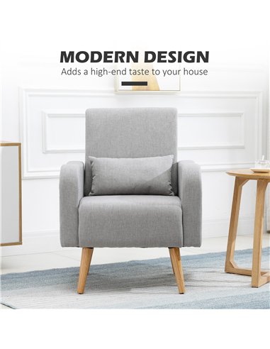 HOMCOM Accent Chair, Linen-Touch Armchair with Pillow, Upholstered Leisure Lounge Sofa for Living Room, Club Chair with Rubber W