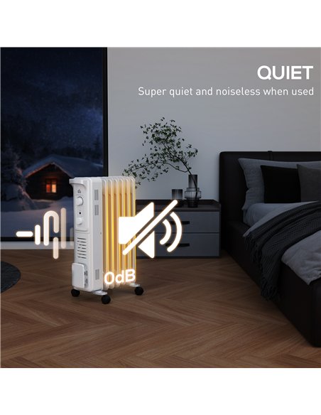 HOMCOM 1500W Quiet Oil Filled Radiator, 7 Fin Energy Efficient Portable Electric Heater with 3 Heat Settings, Adjustable Thermos