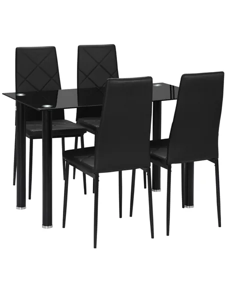 HOMCOM Modern Dining Table Set for 4, Space-Saving 5 Pieces Kitchen Table Set with Rectangle Table and Steel Frame, Black