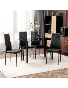 HOMCOM Modern Dining Table Set for 4, Space-Saving 5 Pieces Kitchen Table Set with Rectangle Table and Steel Frame, Black 2
