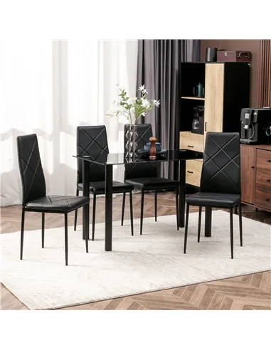 HOMCOM Modern Dining Table Set for 4, Space-Saving 5 Pieces Kitchen Table Set with Rectangle Table and Steel Frame, Black