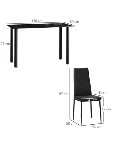 HOMCOM Modern Dining Table Set for 4, Space-Saving 5 Pieces Kitchen Table Set with Rectangle Table and Steel Frame, Black