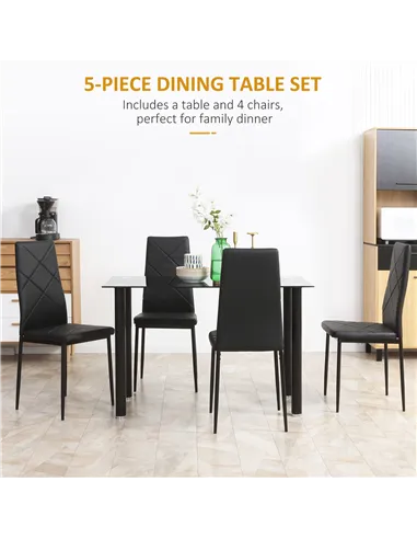HOMCOM Modern Dining Table Set for 4, Space-Saving 5 Pieces Kitchen Table Set with Rectangle Table and Steel Frame, Black