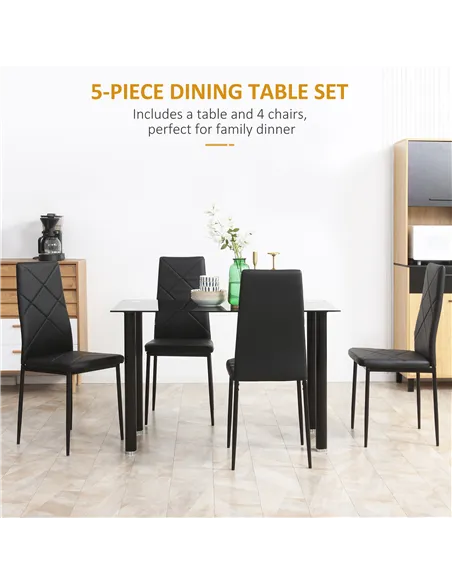 HOMCOM Modern Dining Table Set for 4, Space-Saving 5 Pieces Kitchen Table Set with Rectangle Table and Steel Frame, Black