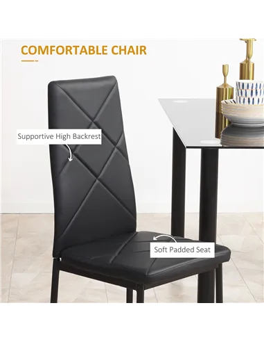 HOMCOM Modern Dining Table Set for 4, Space-Saving 5 Pieces Kitchen Table Set with Rectangle Table and Steel Frame, Black