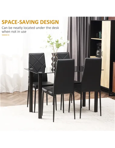 HOMCOM Modern Dining Table Set for 4, Space-Saving 5 Pieces Kitchen Table Set with Rectangle Table and Steel Frame, Black