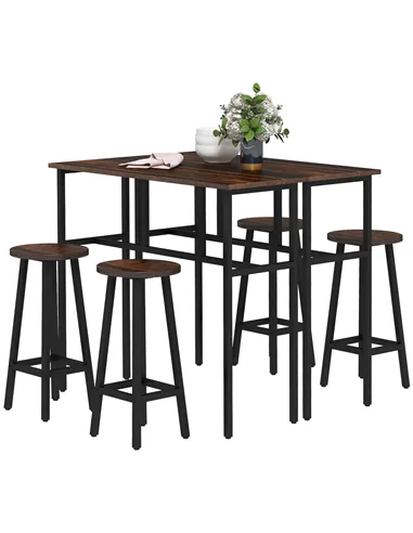 HOMCOM 6-Piece Bar Table Set, Counter Height Kitchen Dining Set with 2 High Tables & 4 Stools, Space Saving Compact Bar Furnitur