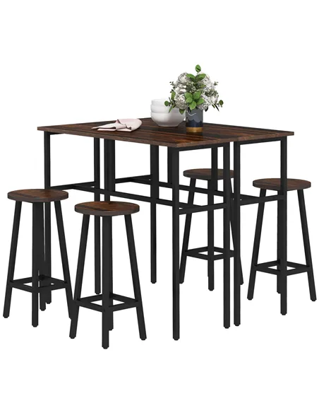 HOMCOM 6-Piece Bar Table Set, Counter Height Kitchen Dining Set with 2 High Tables & 4 Stools, Space Saving Compact Bar Furnitur