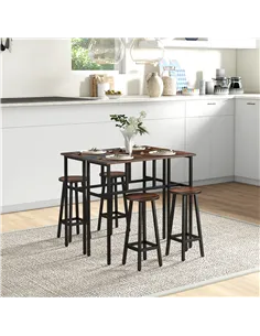 HOMCOM 6-Piece Bar Table Set, Counter Height Kitchen Dining Set with 2 High Tables & 4 Stools, Space Saving Compact Bar Furnitur 2