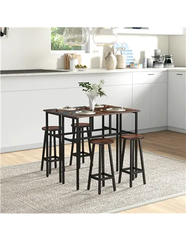 HOMCOM 6-Piece Bar Table Set, Counter Height Kitchen Dining Set with 2 High Tables & 4 Stools, Space Saving Compact Bar Furnitur