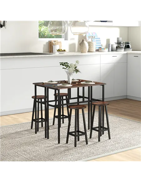 HOMCOM 6-Piece Bar Table Set, Counter Height Kitchen Dining Set with 2 High Tables & 4 Stools, Space Saving Compact Bar Furnitur